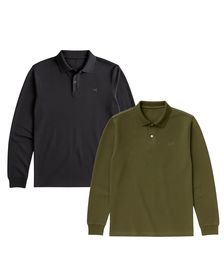 GORG Herren vegan Multipack 2x Poloshirts Lange Ärmel Anthrazit/Grape Leaf