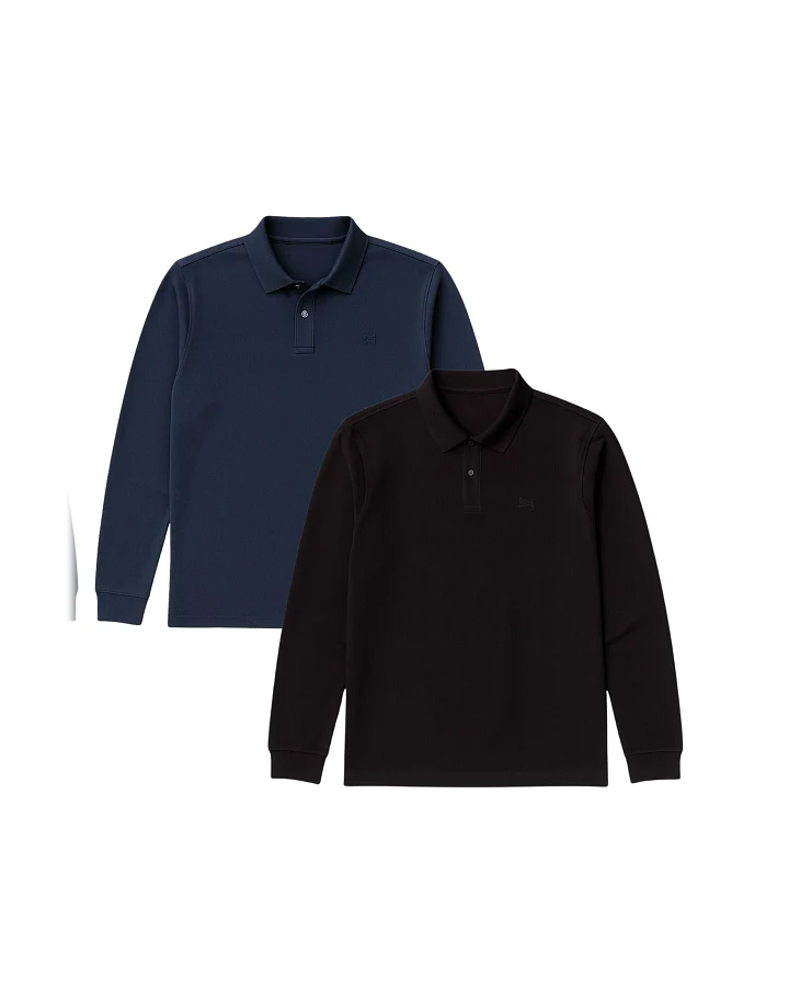 GORG Herren vegan Multipack 2x Poloshirts Lange Ärmel Navy/Schwarz