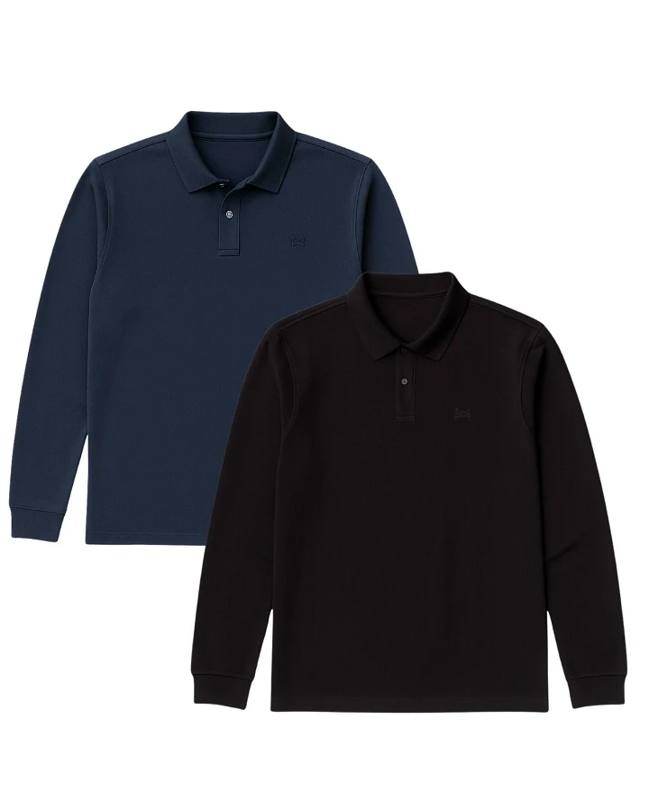 GORG Herren vegan Multipack 2x Poloshirts Lange Ärmel Navy/Schwarz