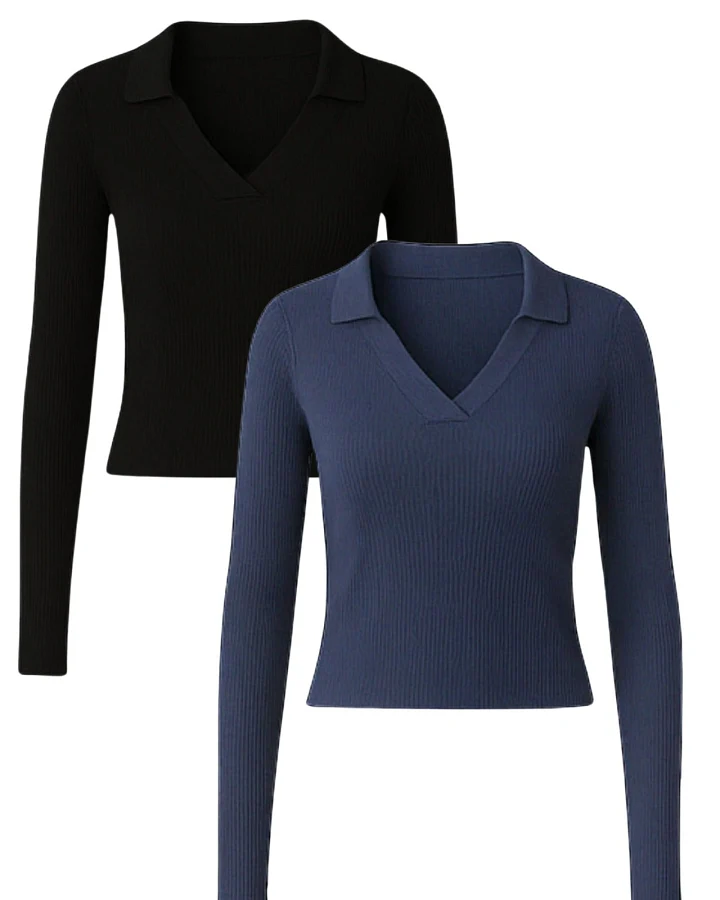 GORG Damen vegan Multipack 2x Langarmshirts Navy/Schwarz