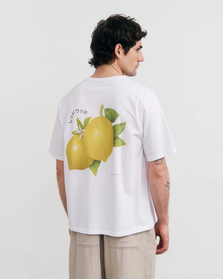 Rotholz Herren vegan T-Shirt Lemon Print Klassisch Weiß