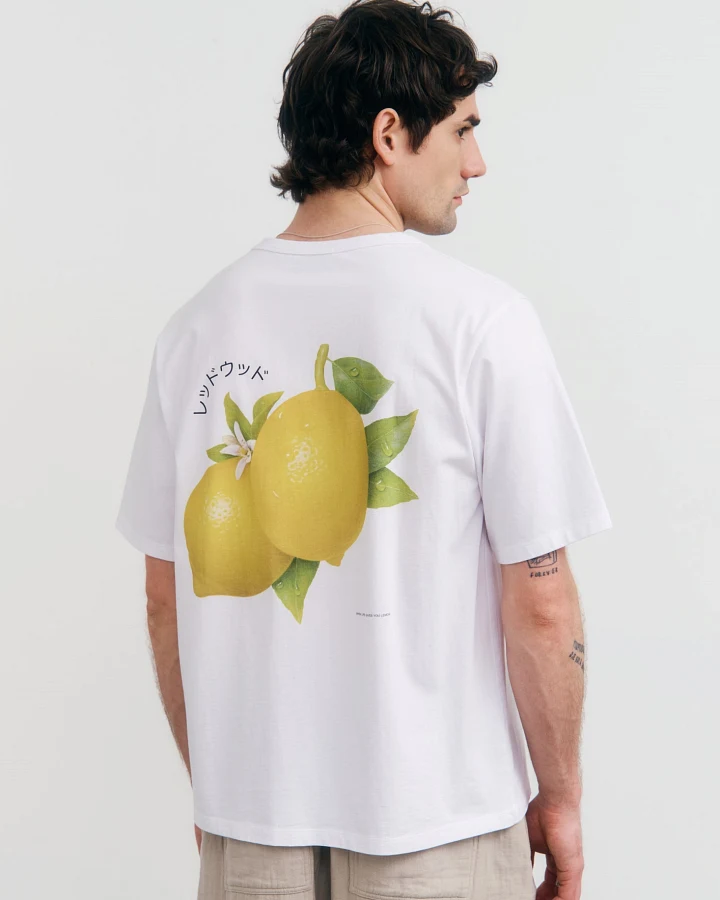 Rotholz Herren vegan T-Shirt Lemon Print Klassisch Weiß
