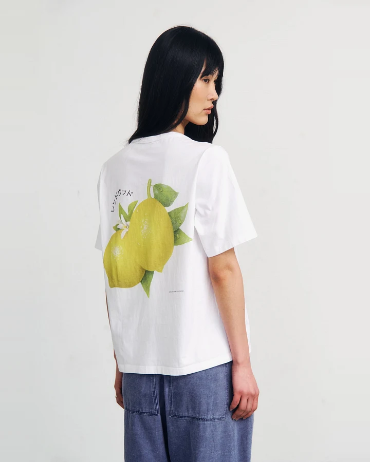 Rotholz Damen vegan T-Shirt Lemon Print Weiß