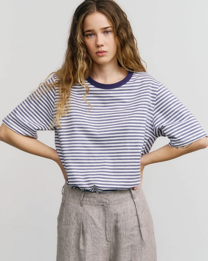 Rotholz Damen vegan T-Shirt Gestreift Blau