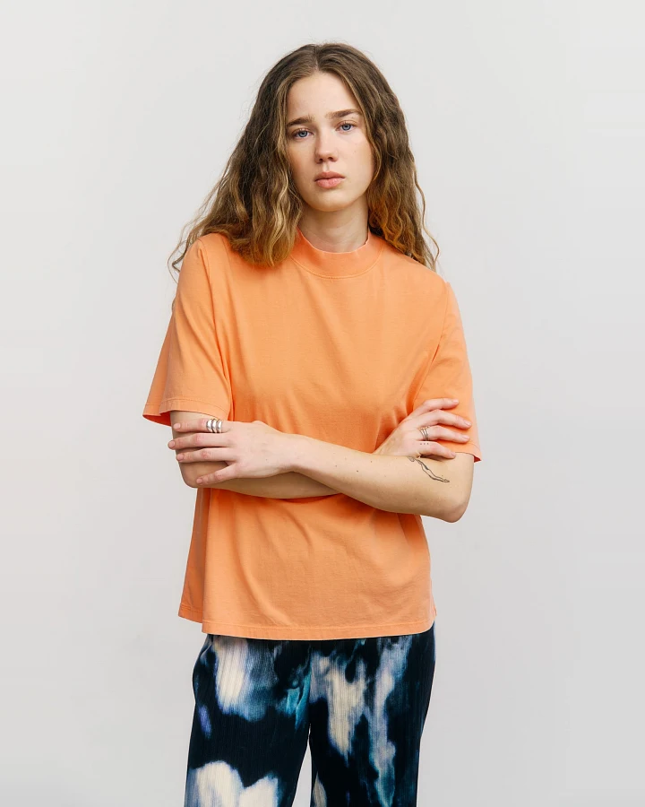Rotholz Damen vegan T-Shirt Breiter Kragen Faded Orange