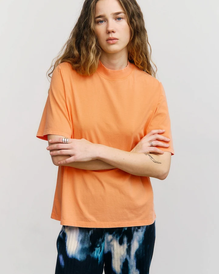 Rotholz Damen vegan T-Shirt Breiter Kragen Faded Orange