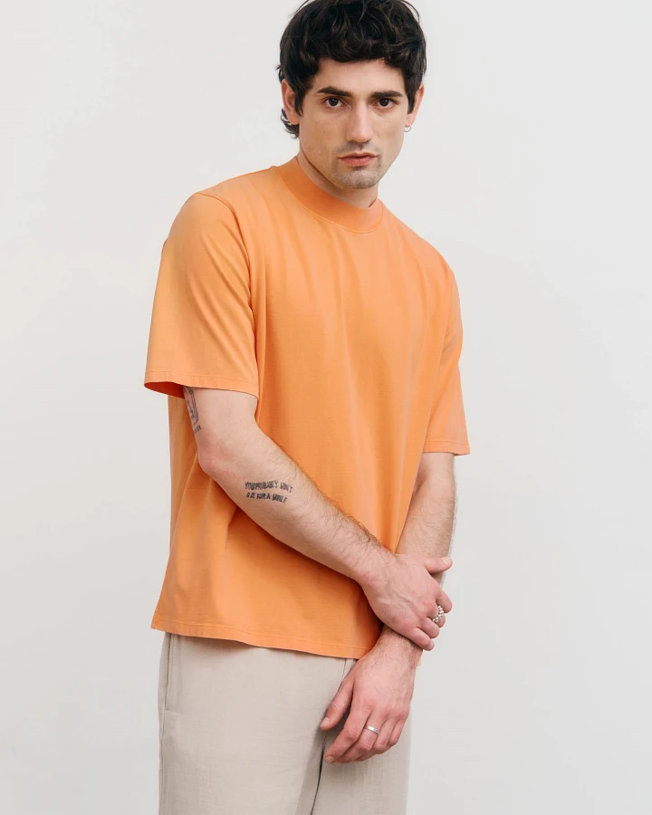 Rotholz Herren vegan T-Shirt Breiter Kragen Faded Orange