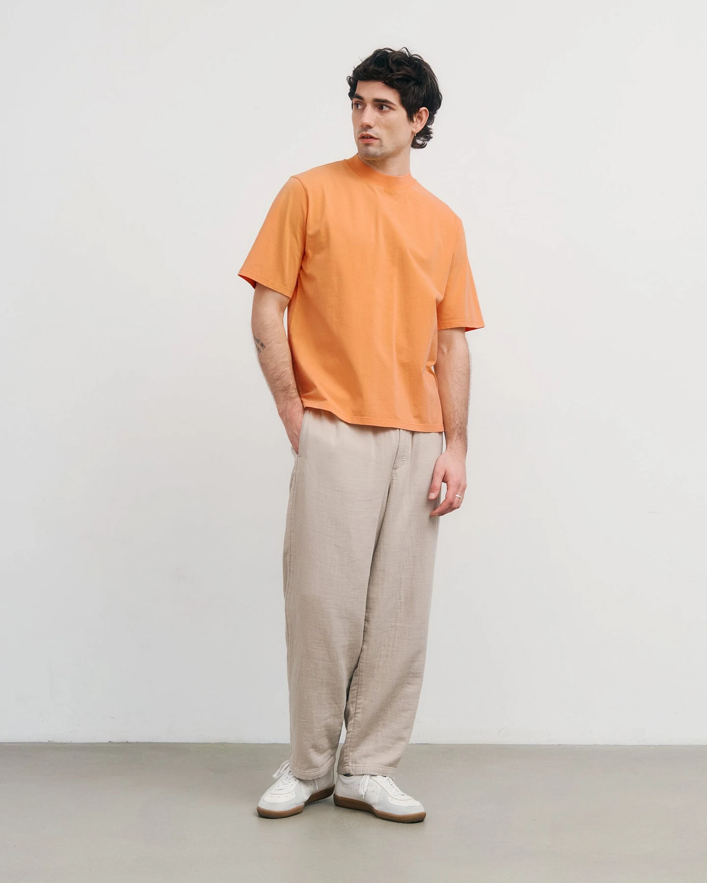 Rotholz Herren vegan T-Shirt Breiter Kragen Faded Orange – Ansicht 2
