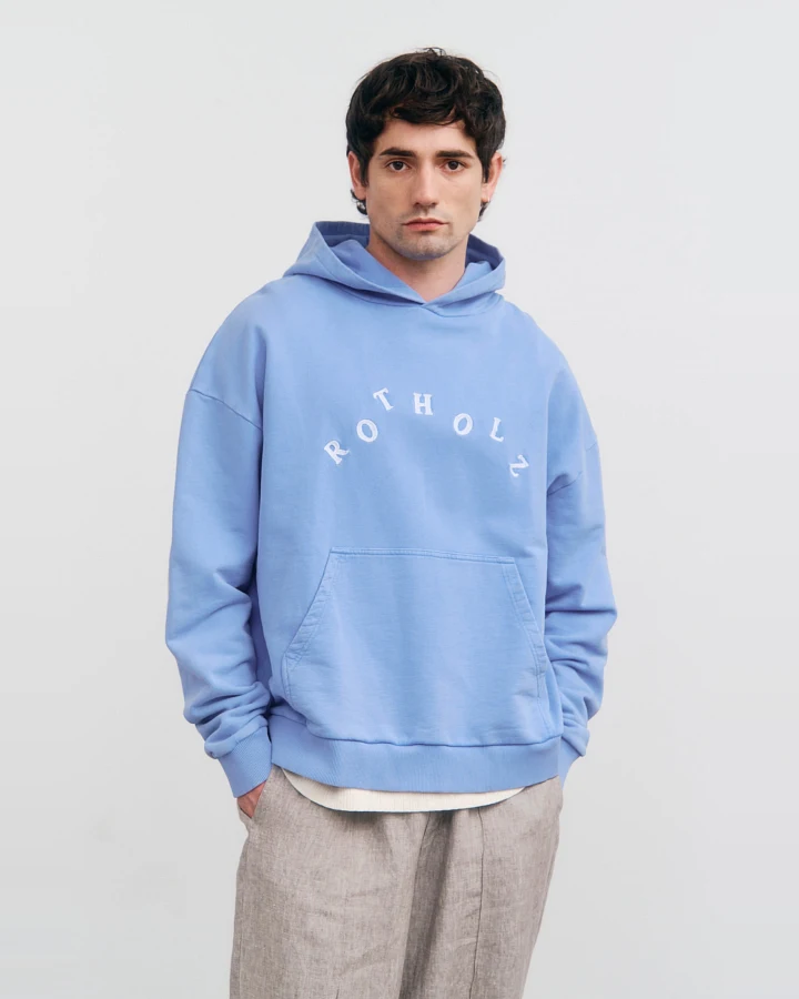 Rotholz Herren vegan Hoodie Logo Faded Blau
