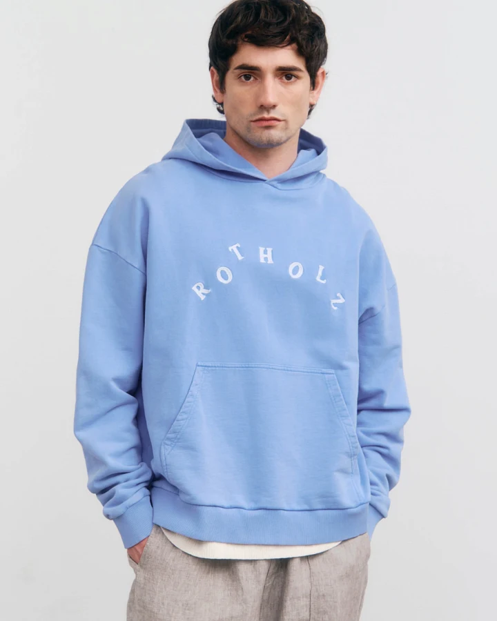 Rotholz Herren vegan Hoodie Logo Faded Blau