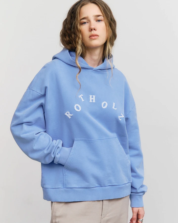Rotholz Damen vegan Hoodie Logo Faded Blau
