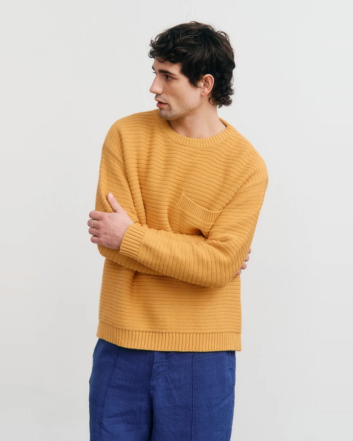 Rotholz Herren vegan Strickpullover Gerippt Gelb