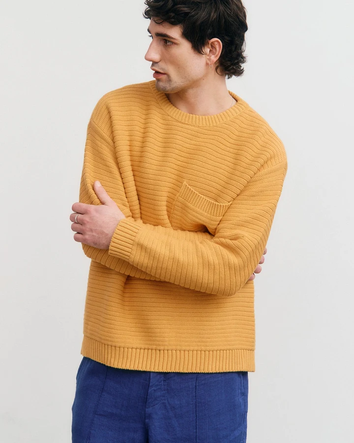 Rotholz Herren vegan Strickpullover Gerippt Gelb