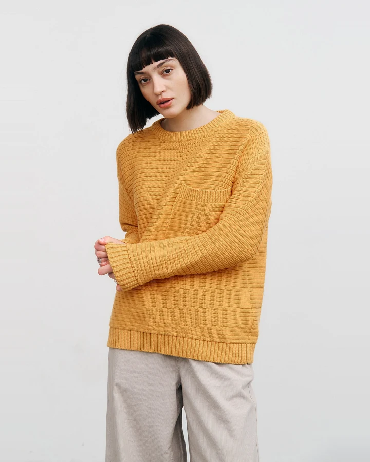 Rotholz Damen vegan Strickpullover Gerippt Gelb
