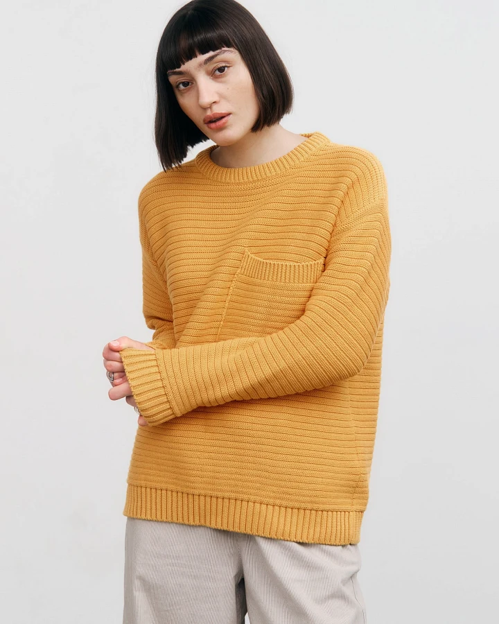 Rotholz Damen vegan Strickpullover Gerippt Gelb