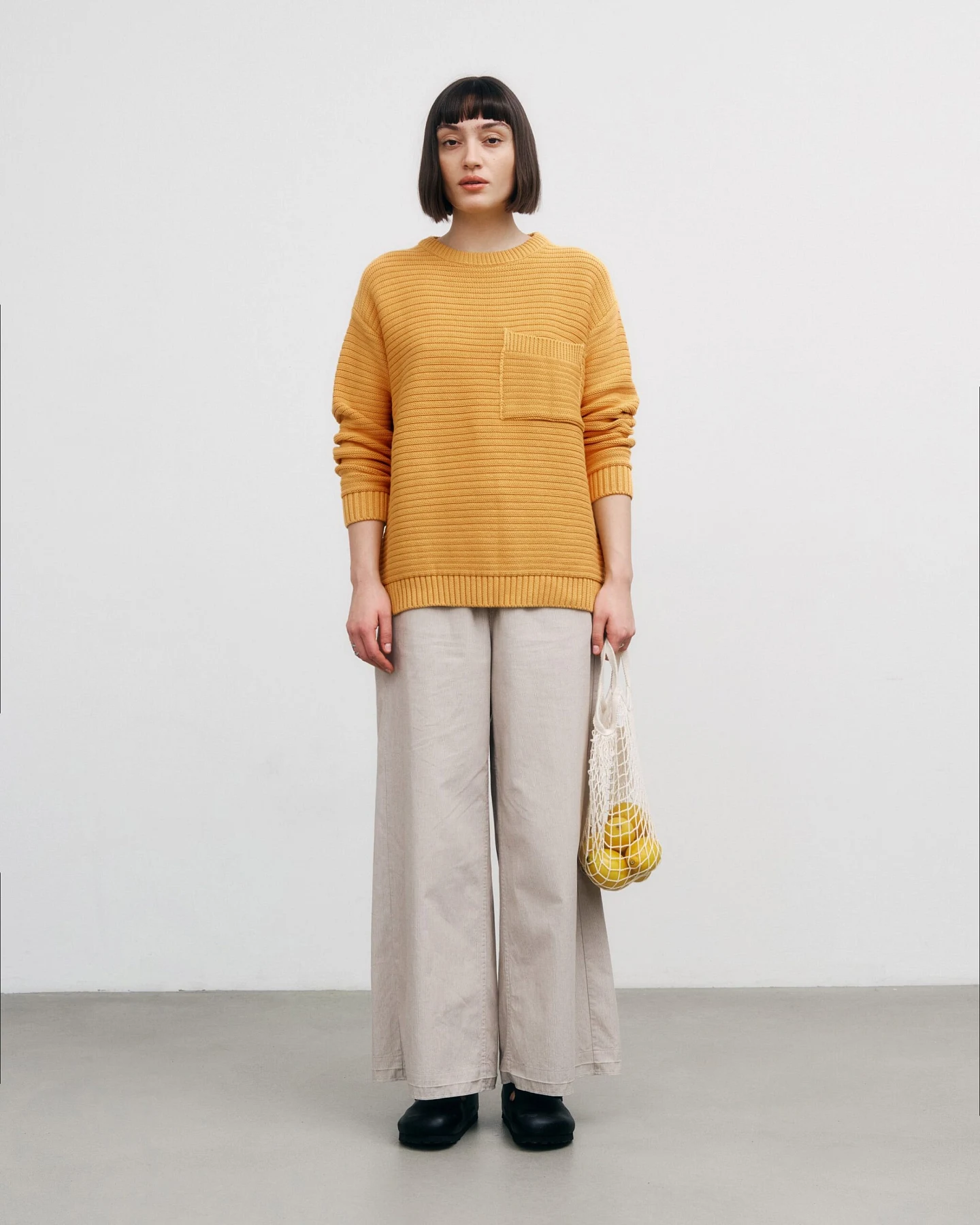 Rotholz Damen vegan Strickpullover Gerippt Gelb – Ansicht 2