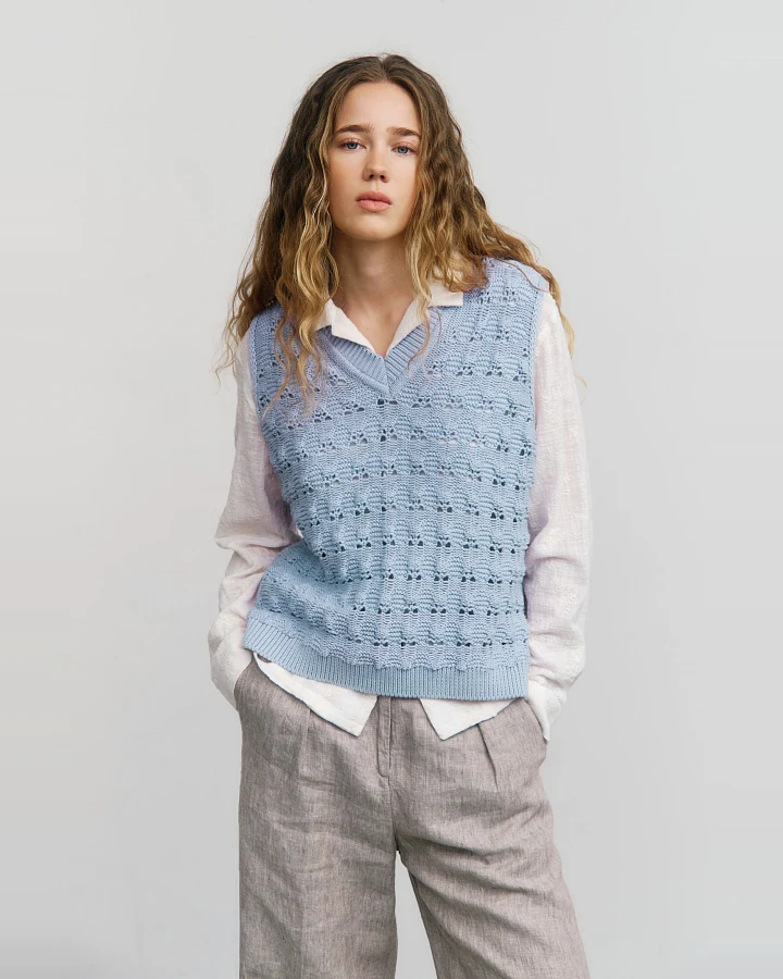 Rotholz Damen vegan Strickweste Wide Soft Blue