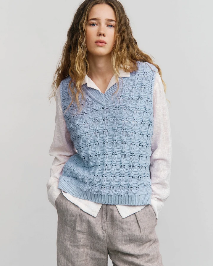 Rotholz Damen vegan Strickweste Wide Soft Blue