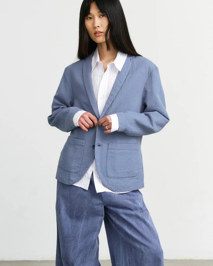 Rotholz Damen vegan Blazer Workwear Steinblau