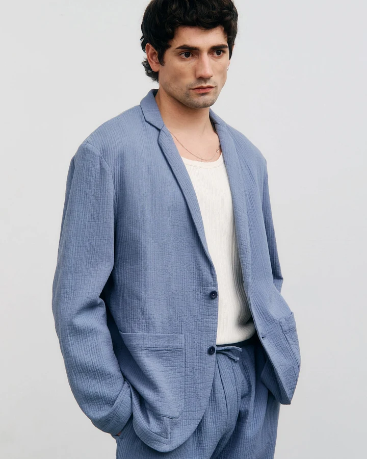 Rotholz Herren vegan Blazer Workwear Steinblau