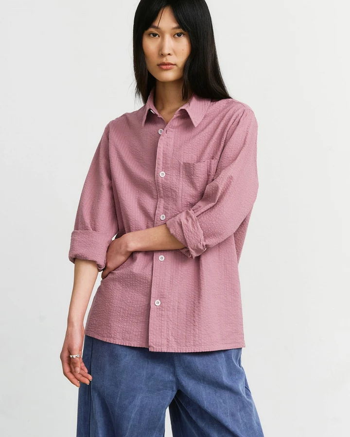 Rotholz Damen vegan Hemd Seersucker Pink Stone