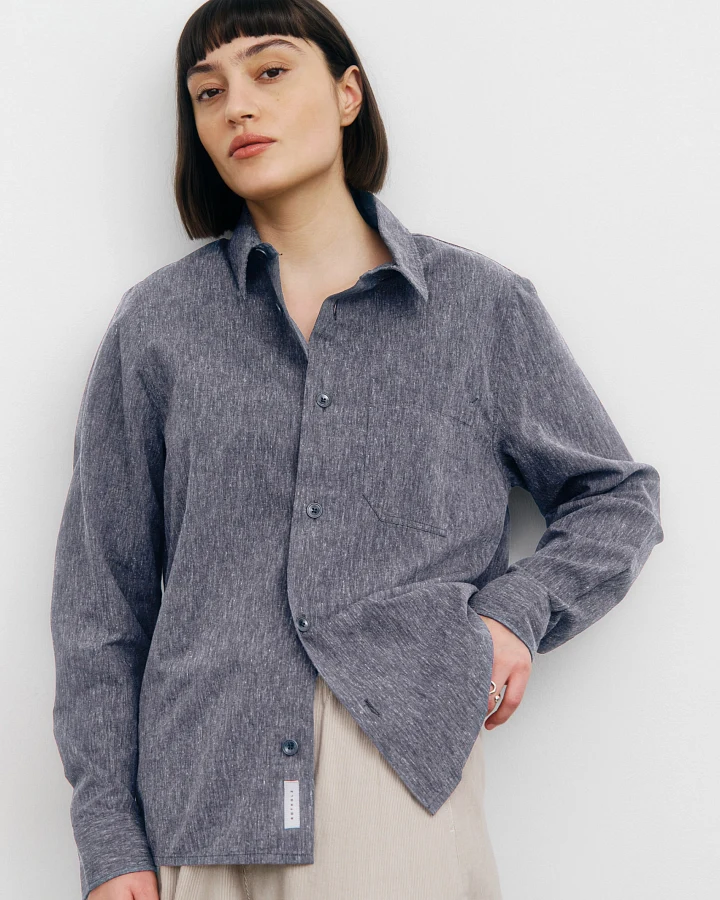 Rotholz Damen vegan Hemd Melange Gesprenkelt Marineblau