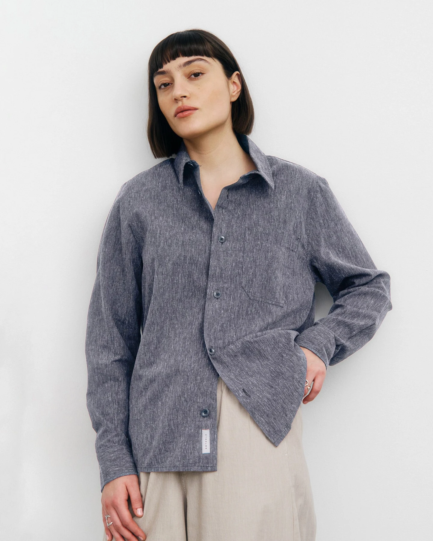 Rotholz Damen vegan Hemd Melange Gesprenkelt Marineblau – Ansicht 2