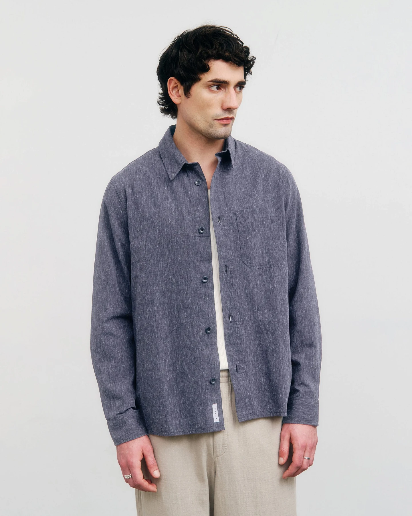 Rotholz Herren vegan Hemd Melange Gesprenkelt Marineblau – Ansicht 2
