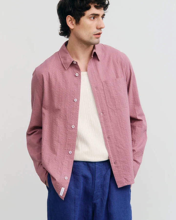 Rotholz Herren vegan Hemd Seersucker Stone Pink