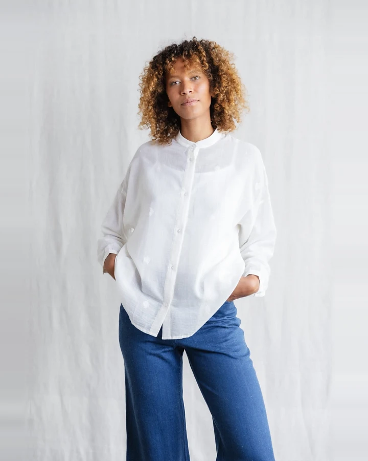Jyoti Fair Works Damen vegan Bluse Hawali Bhuti Weiß
