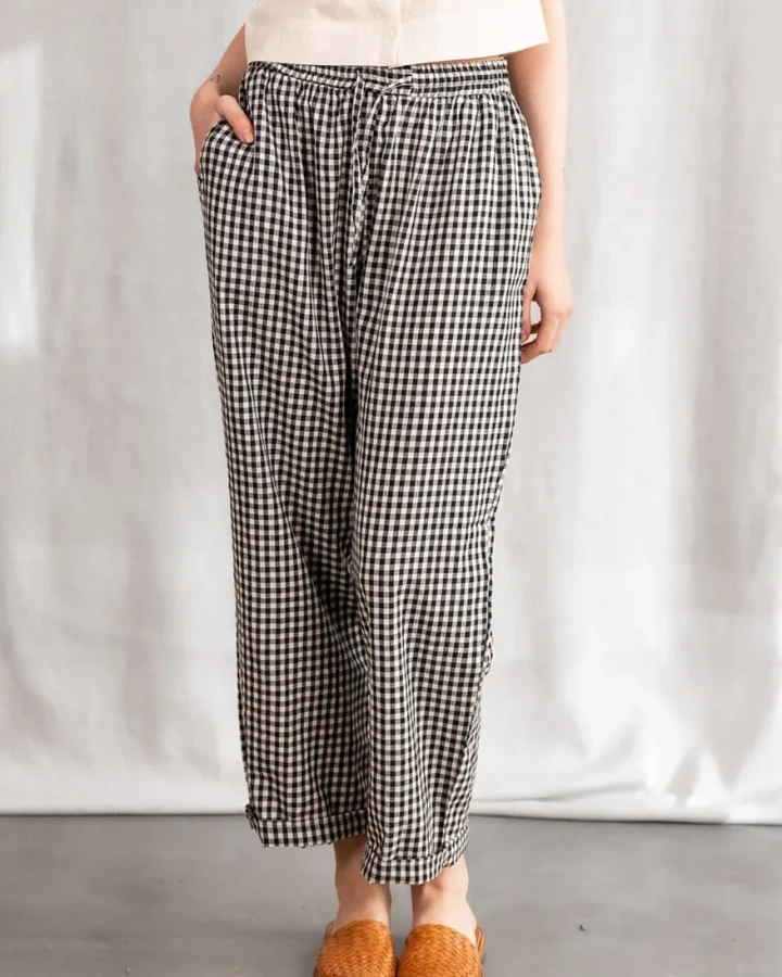 Jyoti Fair Works Damen vegan Hose Jhan Checkered Schwarz/Weiß
