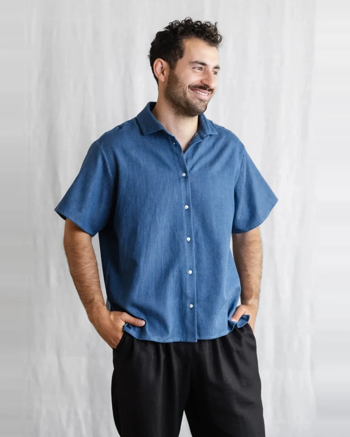 Jyoti Fair Works Herren vegan Hemd Nehani Denim Blau