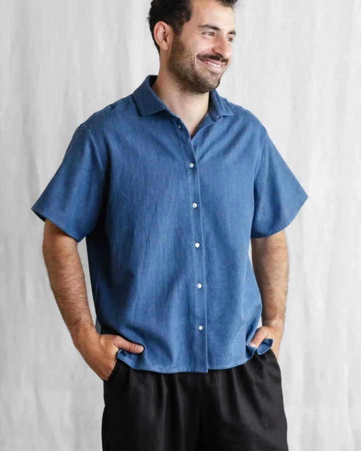 Jyoti Fair Works Herren vegan Hemd Nehani Denim Blau