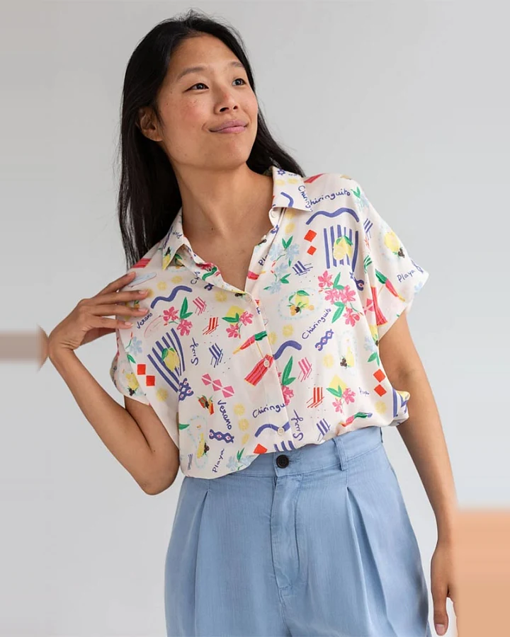 TWOTHIRDS Damen vegan Bluse Hurissalo Chiringuito Druck