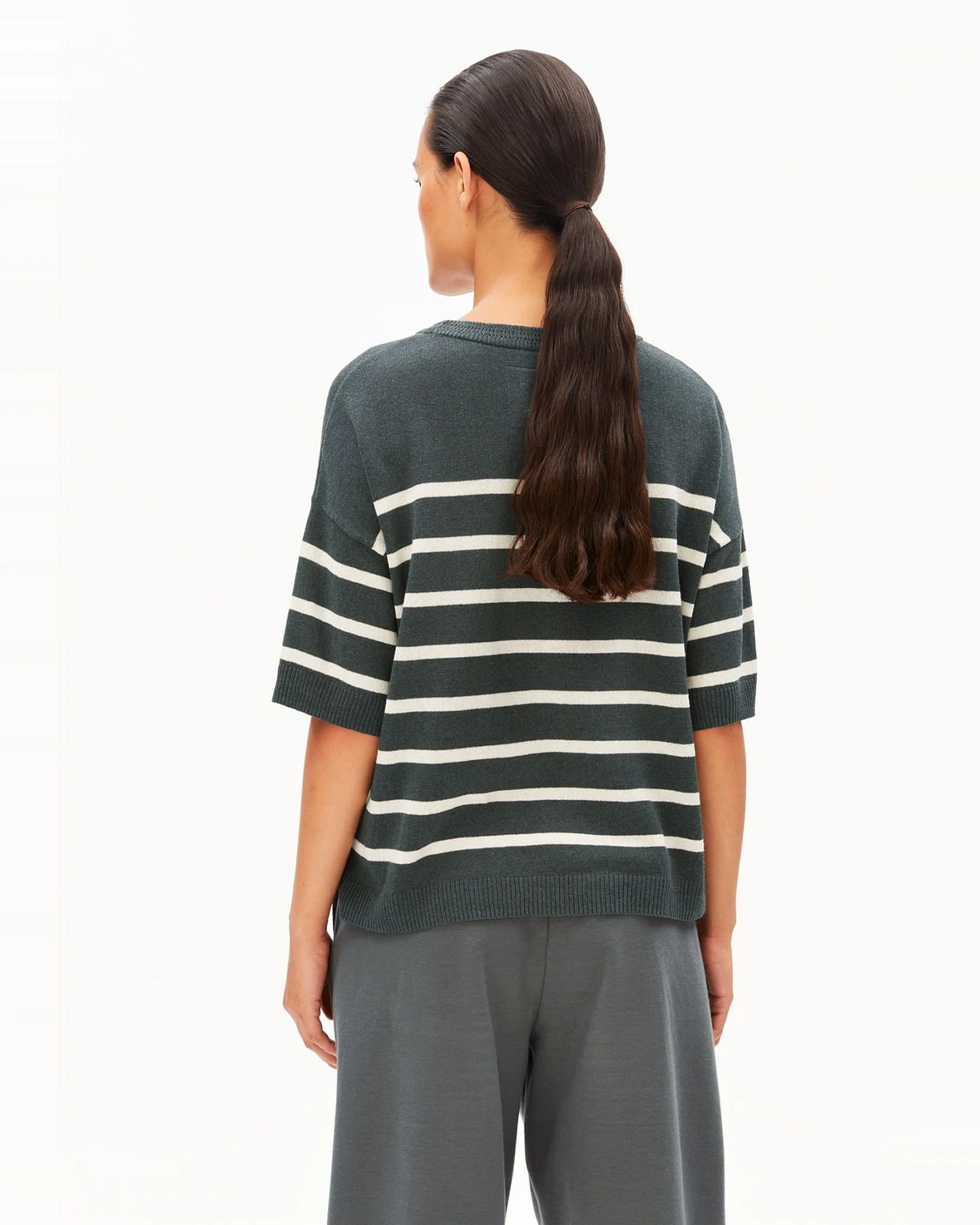 ARMEDANGELS Damen vegan Top Leinenmischung Grau Gestreift – Ansicht 2