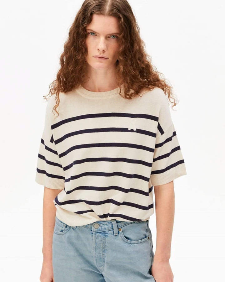 ARMEDANGELS Damen vegan Top Leinenmischung Weiß Gestreift