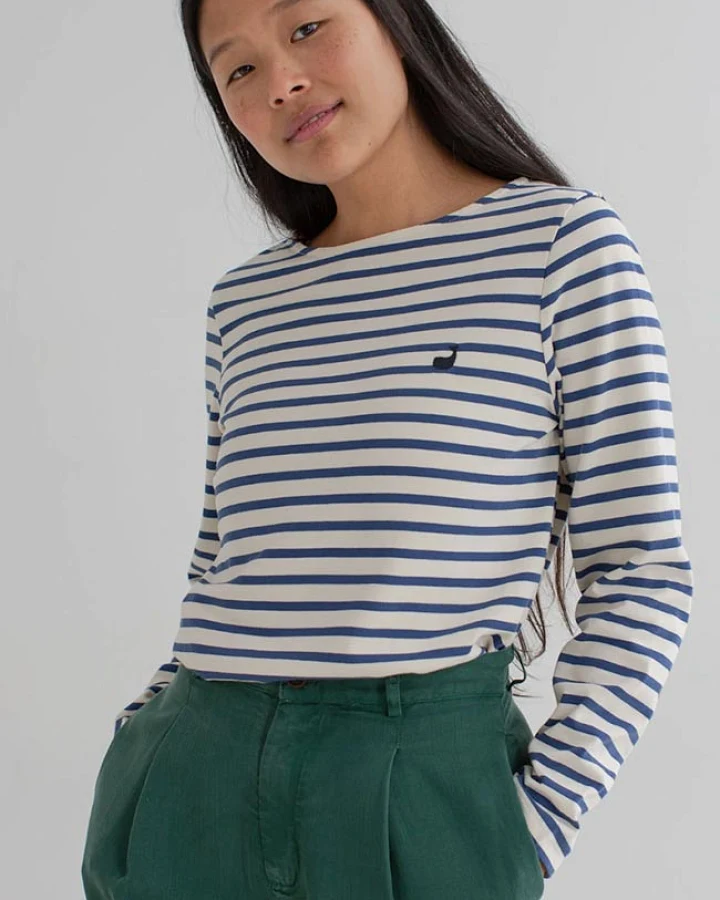 TWOTHIRDS Damen vegan Langärmelige Martinica Streifen Weiß/Blau