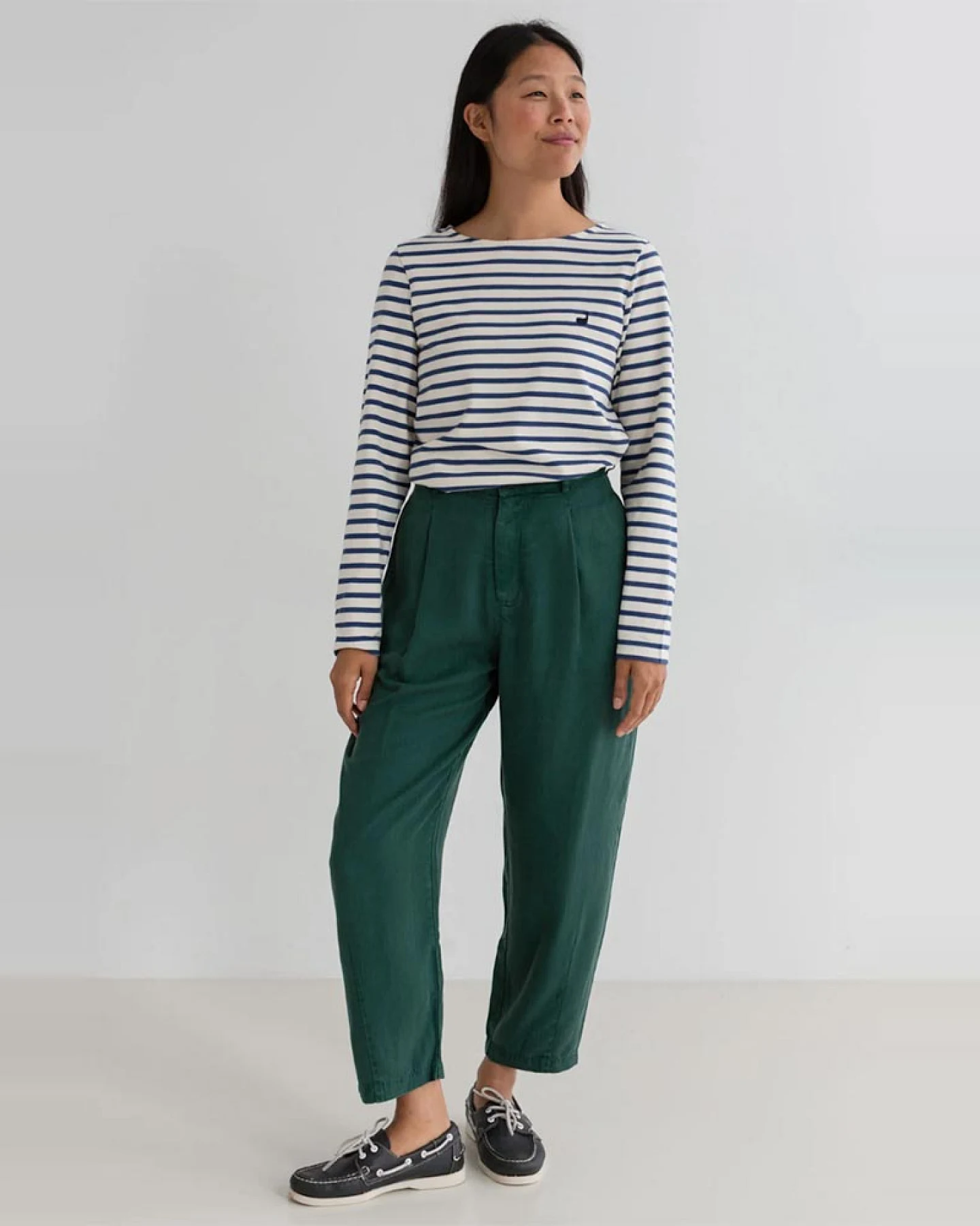 TWOTHIRDS Damen vegan Langärmelige Martinica Streifen Weiß/Blau – Ansicht 2