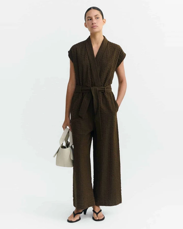 Thinking MU Damen vegan Jumpsuit Seersucker Malawi Braun