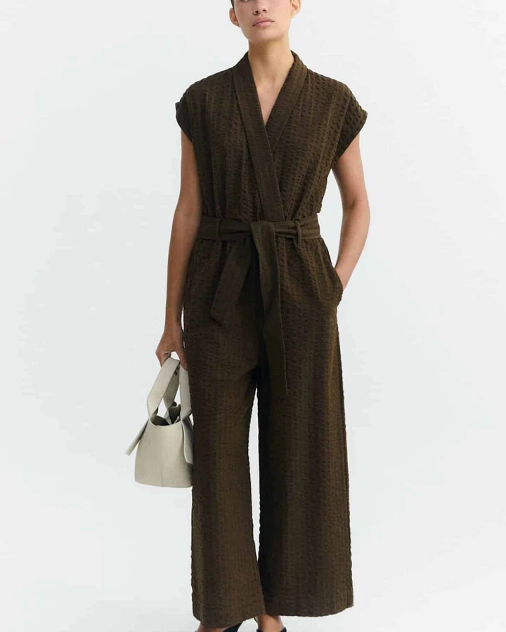 Thinking MU Damen vegan Jumpsuit Seersucker Malawi Braun
