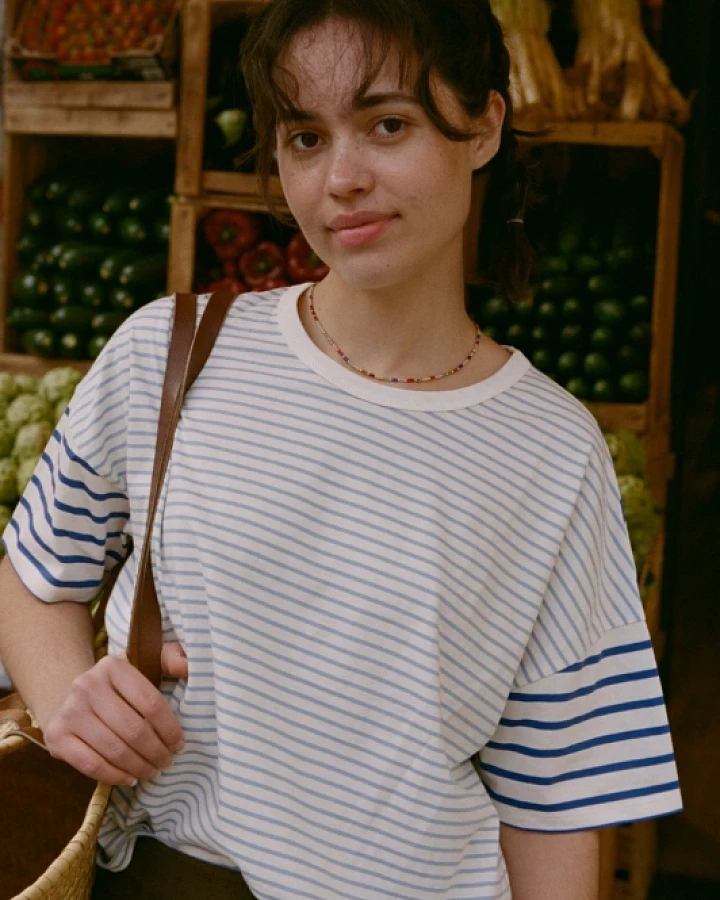 Nénés Damen vegan T-Shirt Claire Gestreift Weiß