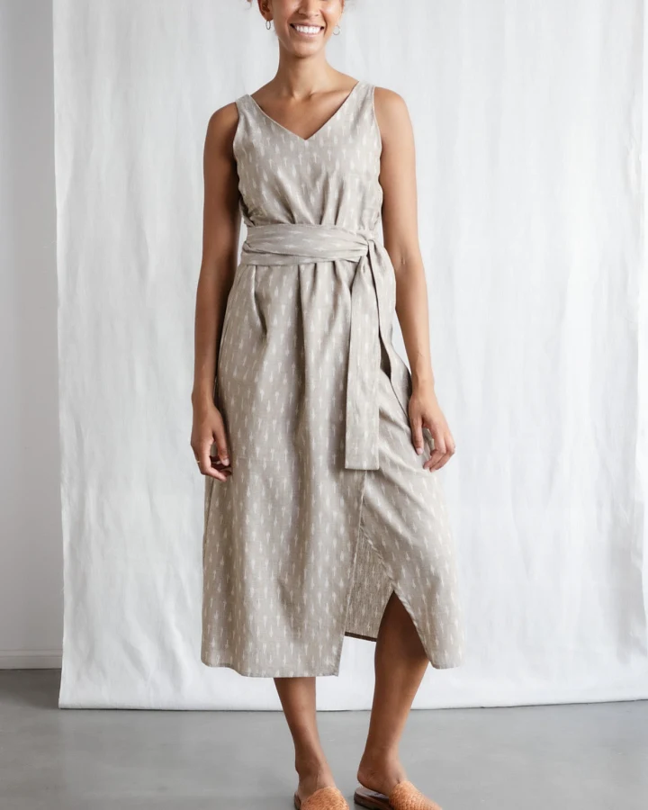 Jyoti - Fair Works Damen vegan Kleid Agnila Beige/Weiß
