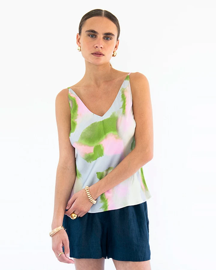 Neu Nomads Damen vegan Tops Bias Dreamy Print Grün/Blau/Rosa