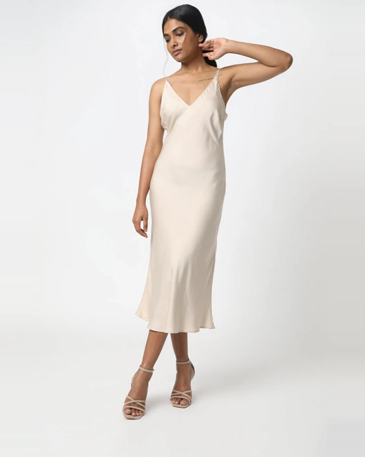 Neu Nomads Damen vegan Kleid Bias Slip Champagner