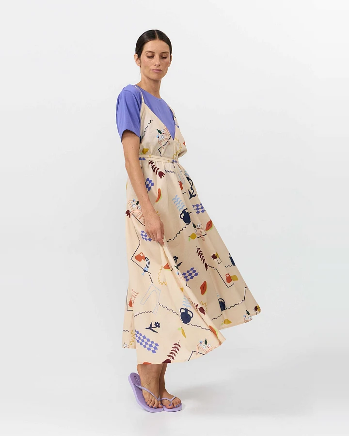 SUITE13LAB Damen vegan Kleid Mp Midi Print Holiday Beige
