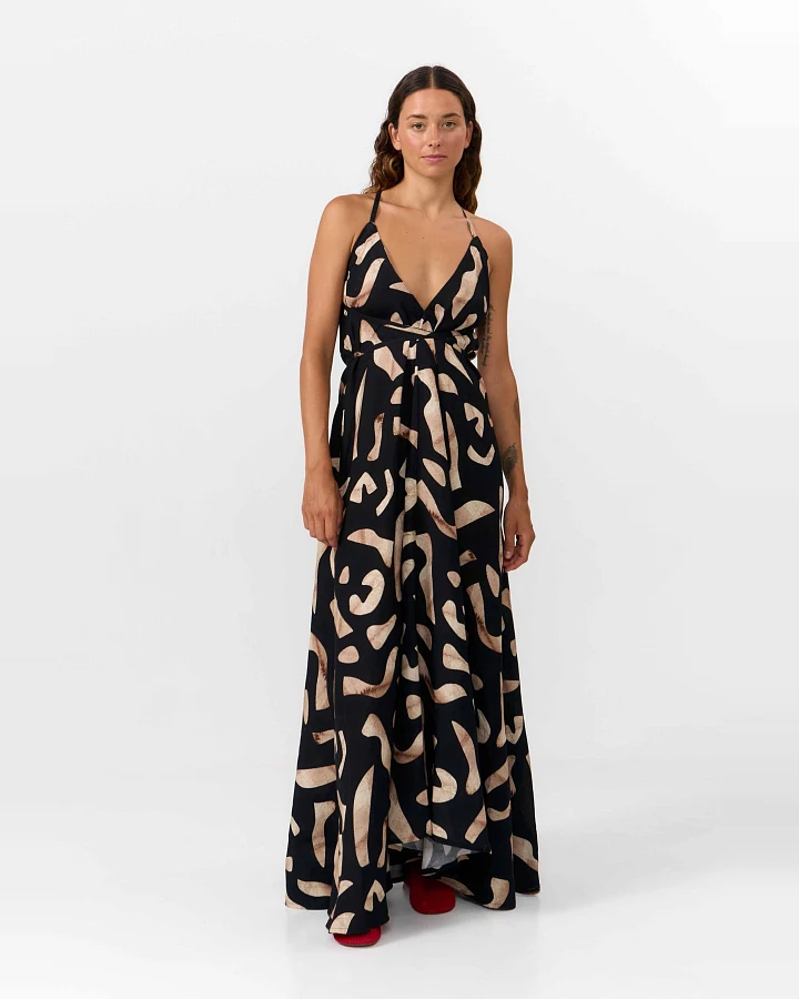 SUITE13LAB Damen vegan Kleid Mp Long Print Stones Schwarz