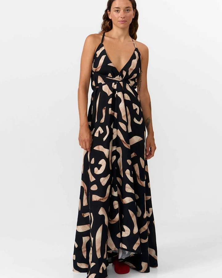 SUITE13LAB Damen vegan Kleid Mp Long Print Stones Schwarz