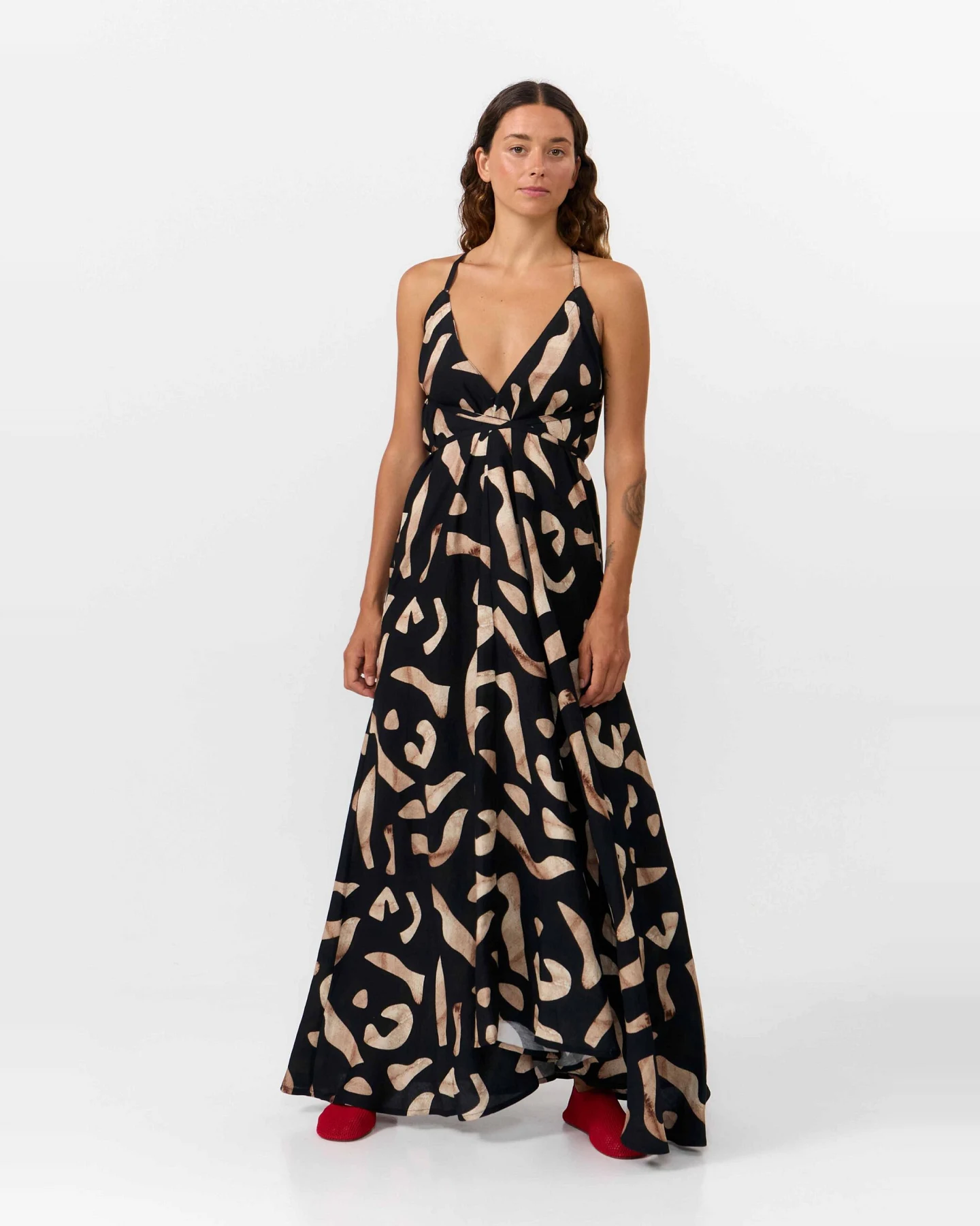 SUITE13LAB Damen vegan Kleid Mp Long Print Stones Schwarz – Ansicht 2