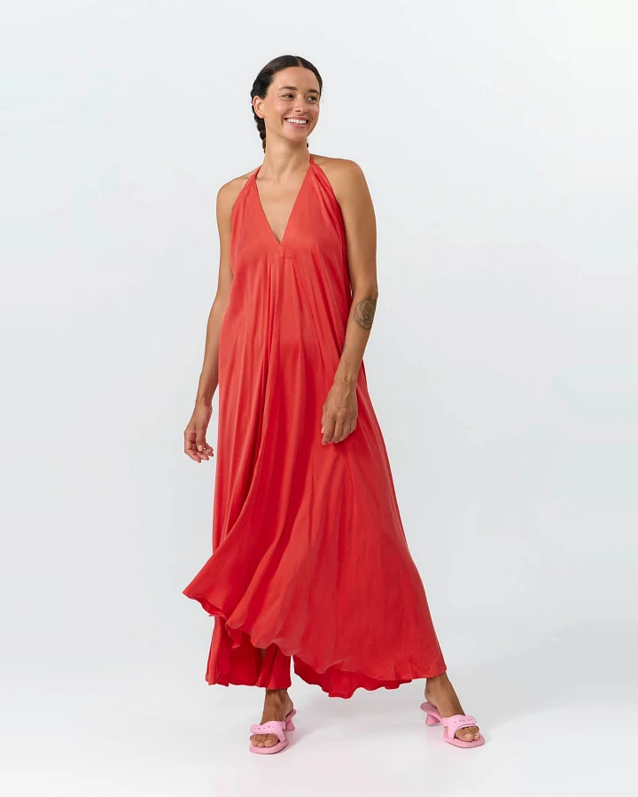 SUITE13LAB Damen vegan Kleid Mp Lang Rot