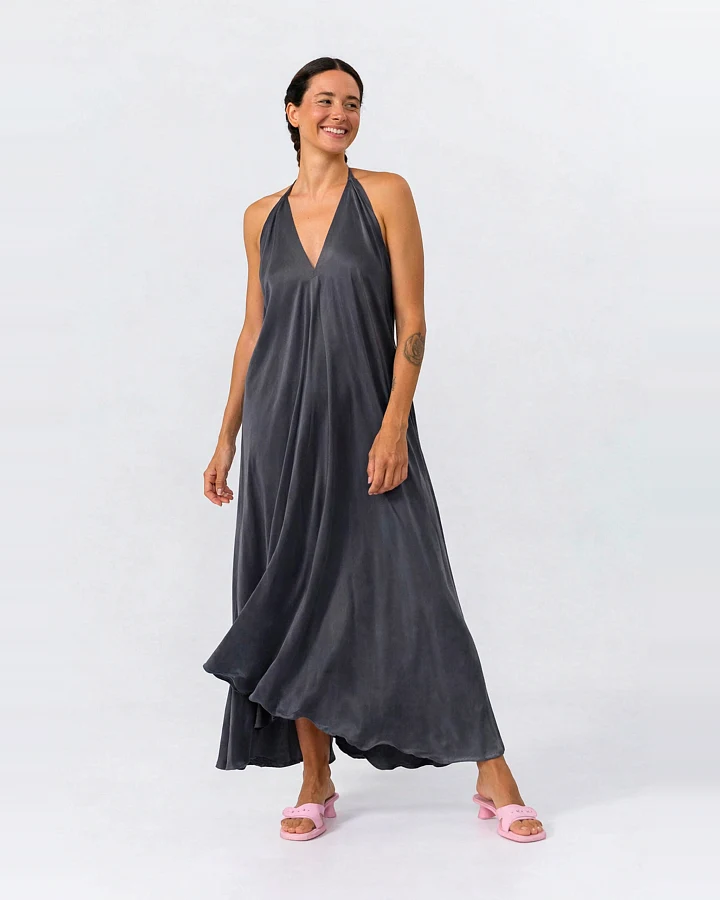 SUITE13LAB Damen vegan Kleid Mp Lang Dunkelgrau
